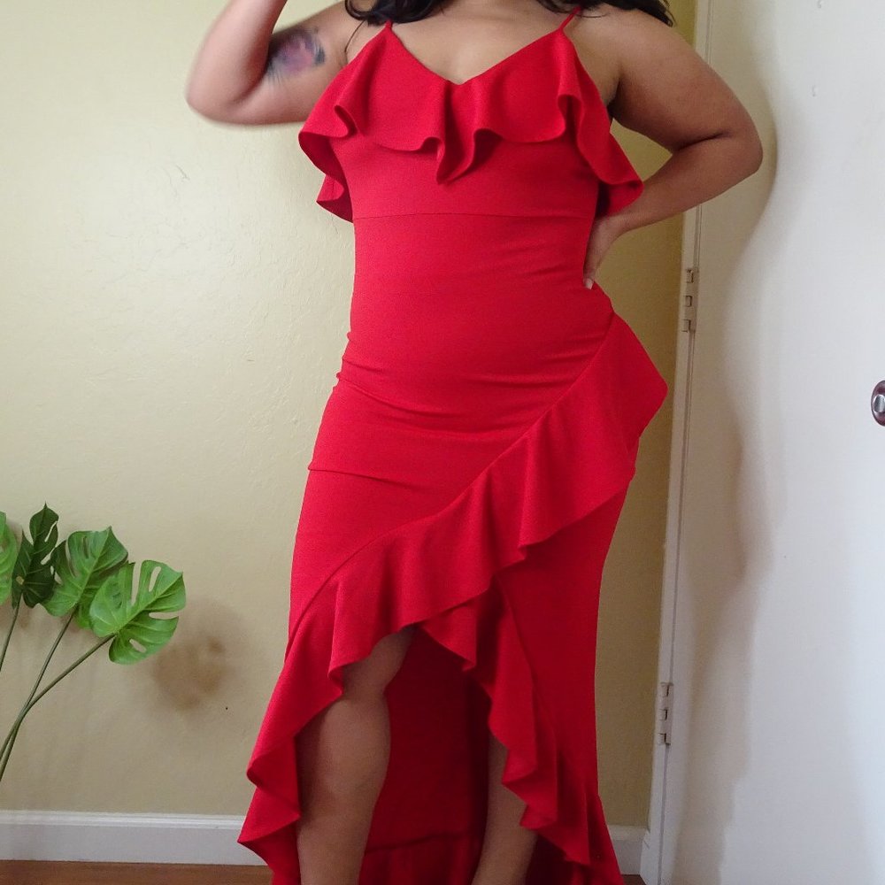 Long ruffle red dress
